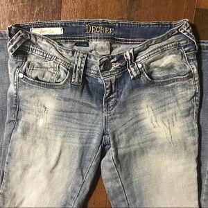 Decree distressed boot cut stretch jeans, Size 3